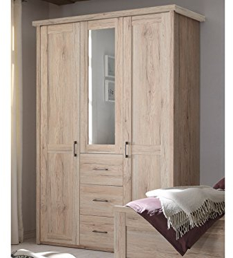 möbelando Kleiderschrank Drehtürenschrank Holzschrank Schrank Schlafzimmer Lebbie II San Remo Eiche