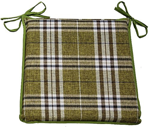 CnA Stores Set of 4 Tartan Check Reversible Kitchen Dining Garden Chair Cushion Seat Pads With Ties Zipped Removable Covers (Green)