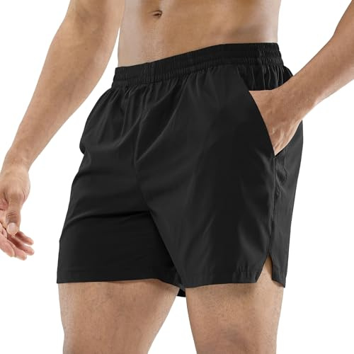 MIER Men's 5 Inch Inseam Running Shorts, Quick-Dry with Pockets, Black S
