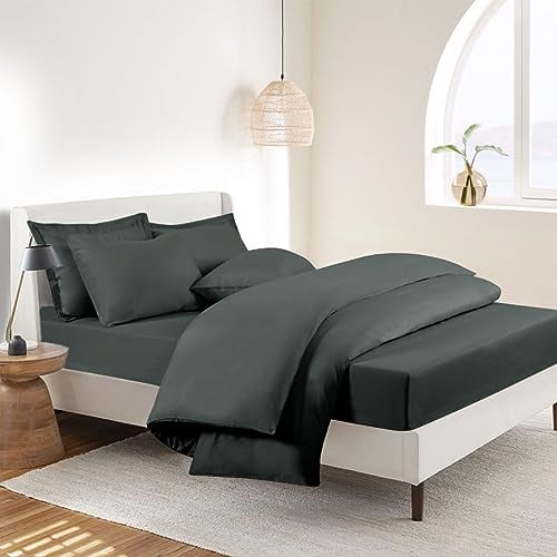 RUIKASI Super King Bedding Sets - 4 Piece Bed Set Superking Bedding, Deep Pocket Fitted Sheet and Duvet Cover with Pillow cases, Soft Microfiber Duvet Set with Zipper, Grey