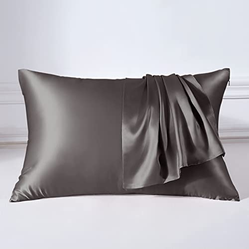 THXSILK 22 Momme Seide Kissenbezug - 100% Seide Kopfkissenbezug Sofakissenbezug - Anti milben Reißverschluss Seidenkissenbezug - Holzkohle 40 x 80 cm