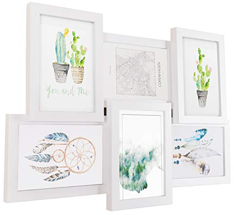 EUGAD Set de 6 Marcos de Fotos para Pared 10 x 15cm Marcos Modernos Madera Marco para Fotos 3D Múltiples Marcos Sobremesa Blanco