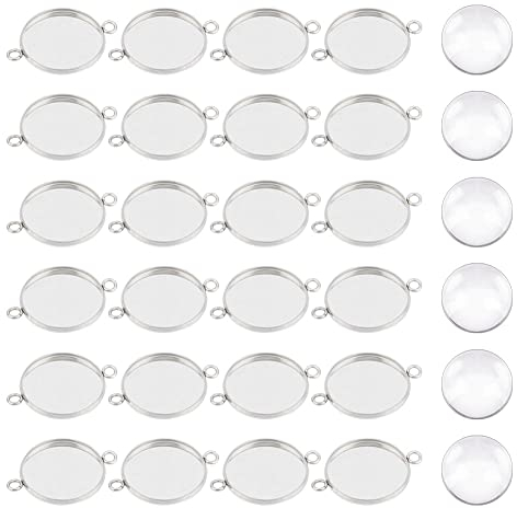UNICRAFTALE 100 stücke 304 Edelstahl Cabochon Stecker Einstellungen Flache Runde Blank Trays Lünette Cabochon Stecker Charms Connector Charms Anhänger Trays Für Schmuckherstellung Tray 20mm