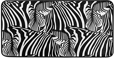 Mnsruu Küchenläufer, schwarz-weiß, Zebra-Muster, Fußmatte, Badteppich, Küchenmatte, waschbar, rutschfest