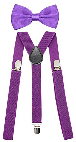SUNTRADE Hosenträger für Herren und Damen, elastisch, Y-Form, verstellbar, mit Clips und Fliege Gr. Einheitsgröße (Violett)