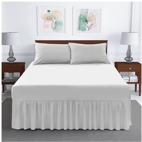 GC GAVENO CAVAILIA Plain Dyed Percale Valance Sheet | Soft & Comfy Polycotton Frilled Fitted Bed Sheet | Breathable, Non-Iron & Easy Care Bedding – White, Single