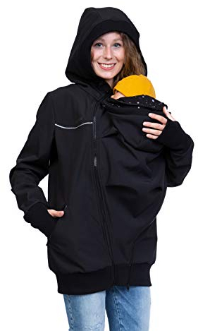Viva la Mama - Tragejacke mit Reflektoren, Umstandsjacke, Winterjacke Kängurujacke für Babytragen - JACKY - schwarz/Punkte - M