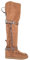 Stivali Donna Indianini Cuoio Scamosciati Alti sopra al Ginocchio Frange Zeppa Interna 5 cm Cinturino Fibbia Moda Ibiza (36 EU)