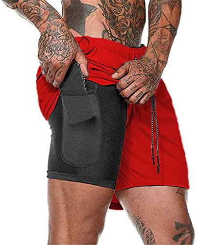 Aisprts Sporthose Herren Kurz, Laufhose Herren Kurz, 2 in 1 Atmungsaktive Schnell Trocknende Kompressionsfutter Kurze Hosen für Sport Trainingsshorts Laufshorts mit und Tasche