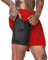Sporthose Herren Kurz, Laufhose Herren Kurz, 2 in 1 Atmungsaktive Schnell Trocknende Kompressionsfutter Kurze Hosen für Sport Trainingsshorts Laufshorts mit und Tasche, Rot, XL