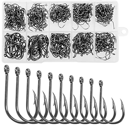 DHER 500PCS Groß Angelhaken Mit Widerhaken Kohlenstoffstahl Angeln Haken Angelhaken In 10 Verschiedenen GrößEn #6 - #15 Mit LöChern Und Widerhaken Angelhaken Aus Kohlenstoffstahl Plastikboxen
