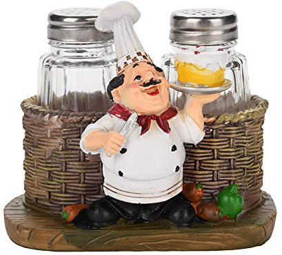 Chef Statue Salt Pepper Bottle Holder Ornaments-Home Decor Kitchen Resin Crafts Chef Statue for Kitchen Decoration(14.5 * 13.5 * 11cm)