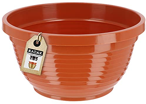 KADAX Schale aus Kunststoff, runde Blumenschale, wetterfester Pflanzkübel für Außen, Grabschale, leichte Kugelschale für Blumen, Pflanzschale (⌀ 20 cm, terrakotta)