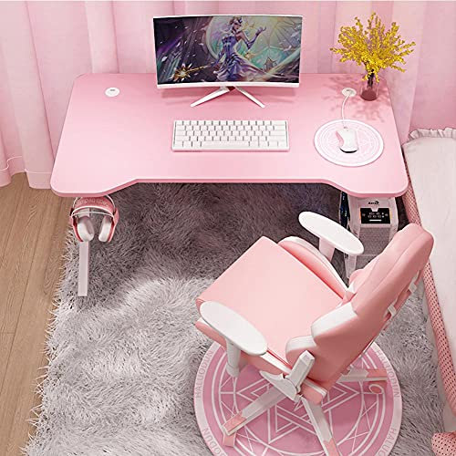 FFYUE Gaming E-Sport Tavolo Internet Cafe, Scrivania di Ancoraggio, Casa Scrivania del Computer, Design Ergonomico, con Supporto Auricolare, Il Nero/Colore Rosa,Rosa,140CM