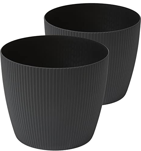 Tymar Blumentopf, 2er-Pack, Runde Form, Übertopf ((2pack) Schwarz, ø 15,5 cm)