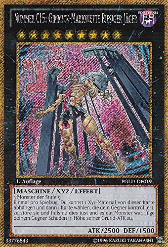 PGLD-DE019 - Nummer C15: Gimmick-Marionette Riesiger Jäger - Gold Secret Rare - DE - im Set mit Ultrapro Toploader - Yugioh