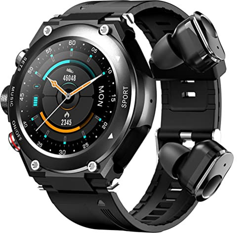 SAYGOHY 2 in 1 Smart Watch with TWS Earphone, Fitness Tracker Sleep Monitor, 1.28 Inch Touch HD Screen Waterproof Wireless Headset Bluetooth Call Men's Watches for iPhone Android Phones