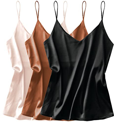 Ekouaer 3 Pack Womens Silk Satin Tank Top V Neck Camisole Cami