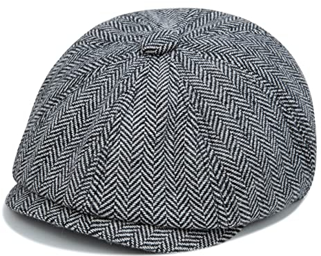 FORUHOO Baby Kinder Schiebermütze Tweed, Jungen Mütze Flat Cap Newsboy Gatsby Kapppe(Schwarz,4-8 Jahre)