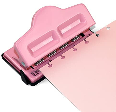 Pilz-Locher, 4 Löcher, Pilz-Paar-Stanzer für Planer mit Scheibenbindung, stanzt bis zu 5 Blatt Papier, Ganzmetall-Design, für Kartenherstellung, Scrapbooking, DIY, Basteln. (Rosa)