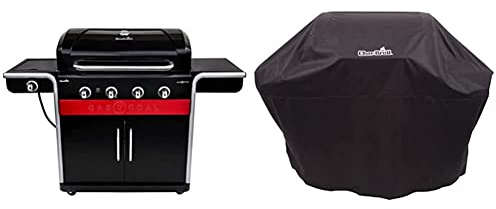 Char-Broil Gas2Coal 440 Hybrid Grill - 4 - Brenner Gas & Kohlegrill mit Seitenbrenner, Schwarz & 140766 - Universal Wetterschutzhaube für 3 & 4-Brenner-Gasgrill