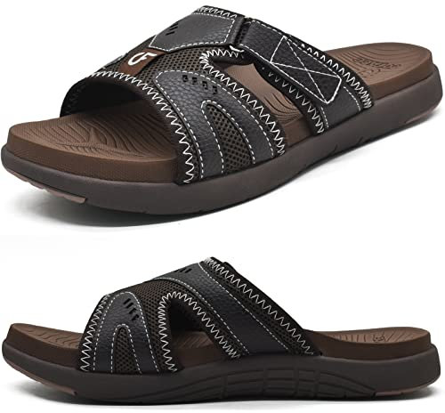 COFACE Mens Sport Recovery Sandals Plantar Fasciitis Soft Cushion Lightweight Arch Support Orthotic Slides for Men Brown Size 8