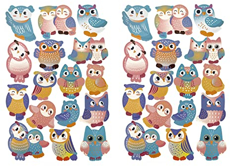 Oblique Unique® Eulen Aufkleber Set Uhu Sticker für Kinder Geburtstag zum Spielen Basteln Scrapbooking Kinderaufkleber für Jungs und Mädchen (Set 2-32 Eulen Sticker)