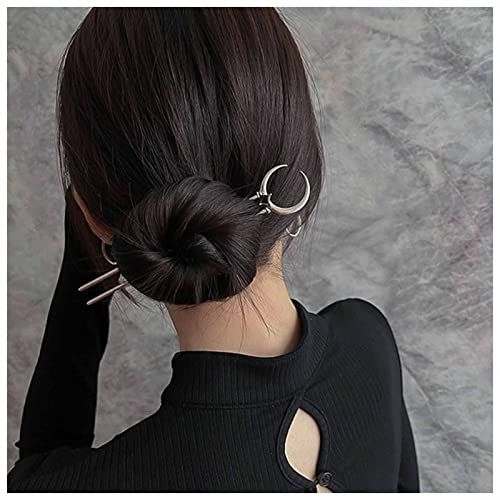 Yheakne Vintage U Form Haar Stick Pins Mond Haar Gabel Metall Lange Haarnadel Silber Minimalistisch Haar Bun Halter Stick Französisch Haarzubehör Für Frauen Und Mädchen