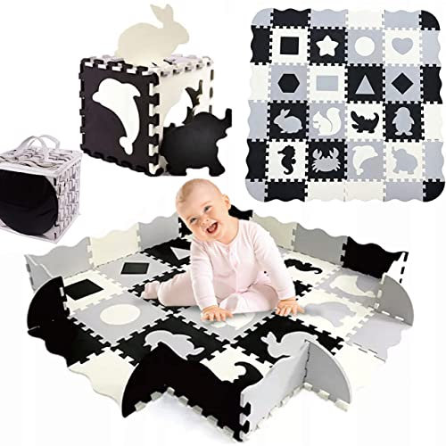 KOKOBOX Puzzlematte Kinder XL-36PZ 30x30cm Spielmatte Baby Kinder Krabbeldecke Turnmatte Kinder Teppiche Krabbelmatte Baby Buchstaben Lernen Spielteppich Junge Tatami Kinder Eva Schwarz