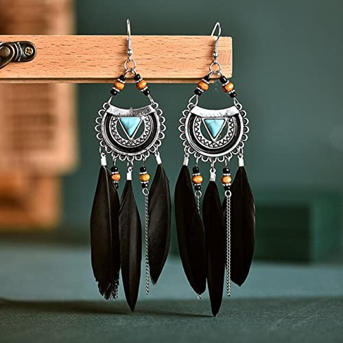 LAYCHEN Bohemian Weiß Halbkreis Lange Feder Quaste Damen Ohrringe Frauen Sommer Indischer Schmuck Natürliche Holzperlen Ohrringe