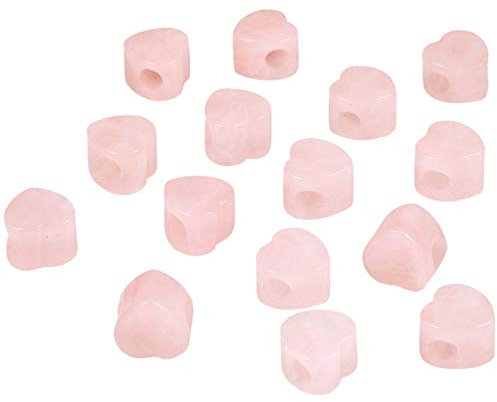 mookaitedecor 12pcs 14mm Heart Shaped Rose Quartz Large Hole Crystal Beads for Jewellery Making, Loose Love Heart Shape Healing Crystal Stone Beads for Crafting European Bracelet Macrame DIY Projects