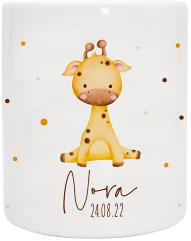 VERSCHENKICH Spardose für Kinder personalisiert - Geschenk für Kinder - Geburtstag, Weihnachten, Geburt - Spardose für Kinder mit Tiermotiv & eigenem Namen für Jungen & Mädchen (Spardose Giraffe)