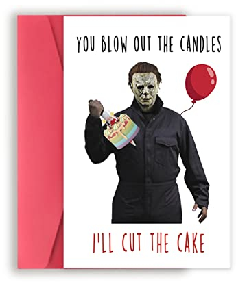 BENNLOOS Geburtstagskarte mit Horror-Thema, Dekoration für jedermann, lustige Michael Myers Geburtstagskarte für Sie und Ihn, Scream Killer, Filmgeschenk für beste Freundin
