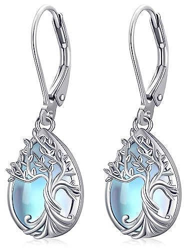 Lebensbaum Ohrringe für Damen 925 Sterling Silber Baum des Lebens Mondstein Tropfen Ohrringe für Frauen Mädchen Mutter