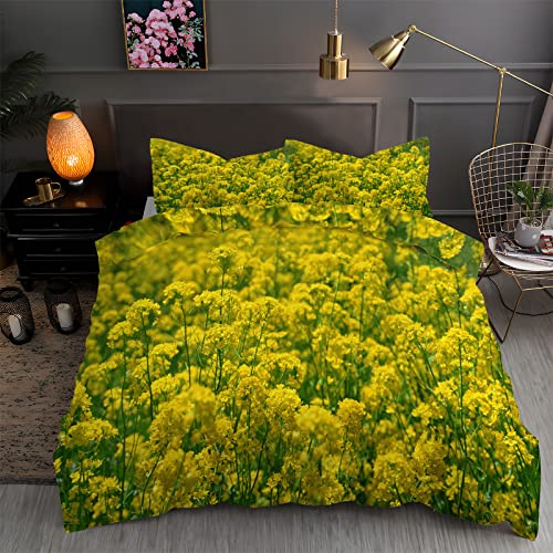 Housse de Couette 240 X 260 Jaune Parure de Lit 240 X 260 Colza 2 Personnes ImpriméEs Housses de Couettes Microfibre Douceur avec 2 Taies d'oreiller, avec Fermeture ZippéE