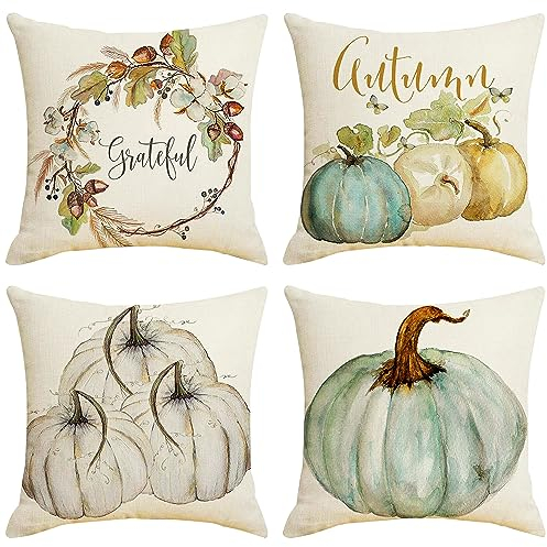 AWCIGG® Kissenbezug Kürbis Herbst Kissenhülle Kissenbezüge 45 x 45 cm 4er Set Kissenhüllen Herbst Deko Kissen Herbst Dekoration Innen Garten Wohnzimmer Schlafzimmer Sofa Herbstdeko