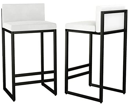 Guyifuny Juego de 2 taburetes de Bar de Terciopelo, Silla de Comedor con Respaldo bajo, taburetes tapizados de Isla de Cocina con reposapiés para Bar, Comedor, Blanco, Alto: 75 cm