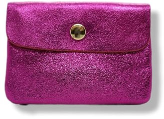 Générique Porte Monnaie Femme Cuir Irisé Métalisé, Porte Carte Brillant, 3 Compartiments, Etui RFID (Fushia)