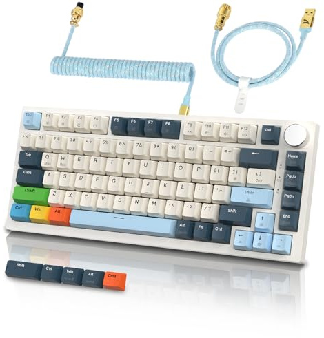 ATTACK SHARK K85 Rapid Trigger 75% Wired Mechanical Gaming Keyboard Gasket with Adjustable Actuation Magnetic Switch Knob RGB Backlit Coiled Cable Extra 5 Dye-sub PBT Keycaps for Win Mac Gamer(Blue)