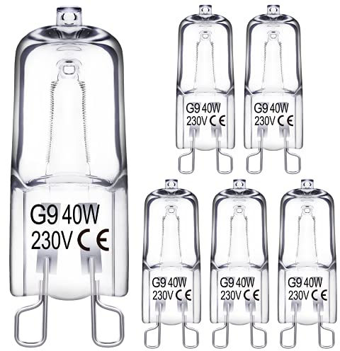EvaStary G9 Halogen Light Bulbs, 40W G9 Dimmable Capsule Bulbs 2800K Warm White, 230V Halogen Bulbs for Oven, Microwave Cooker, Chandelier, 6 Pack