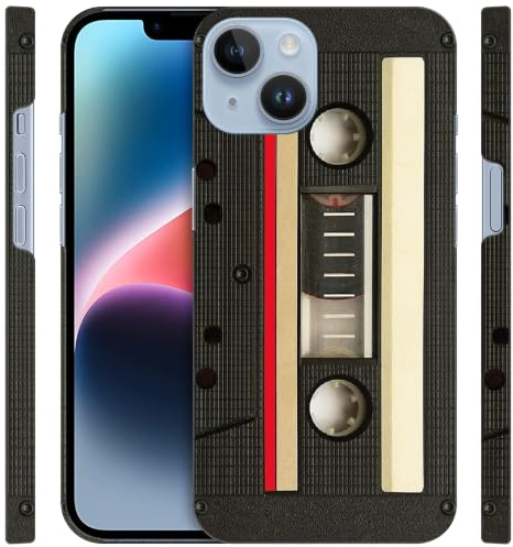 GlamCase for iPhone 14 Case, iPhone 14 Designer Case - Vintage Cassette Design Printed Slim Fit Cute Plastic Hard Snap on Protective Designer Back Phone Case/Cover for iPhone 14 [6.1] White