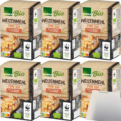 Edeka Bio Weizenmehl Type 550 ideal für Hefegebäck und helle Brote 6er Pack (6x1kg Packung) + usy Block