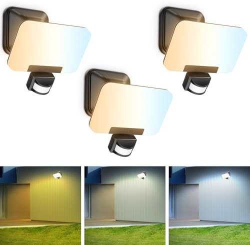 OREiN Projecteur Led Extérieur Detecteur de Mouvement 24W, 2800LM Éclairage 2700/4000/6500K Blanc Chaud/Neutre/Froid, 3 Modes, Étanche IP65, Lampe de Sécurité pour Garage, Cour, Jardin, Lot de 3