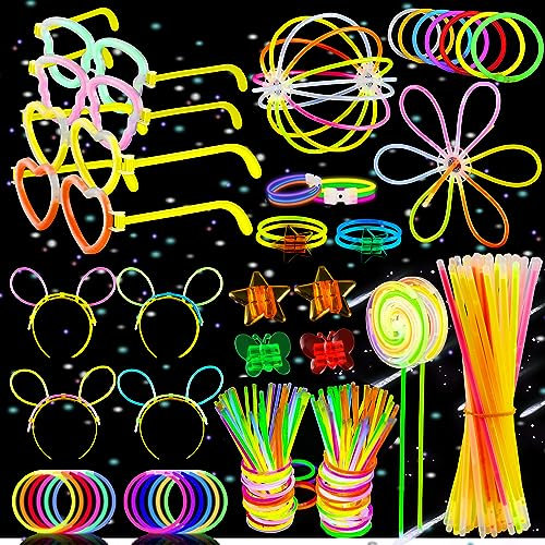 AIVORO 100 Knicklichter Party Set, Knicklichter Kinder, Leuchtstäbe mit Verbinder für Armbänder Armringe,Neon Party Gadgets für Party Deko Hochzeiten Silvester Feuerwerk Party