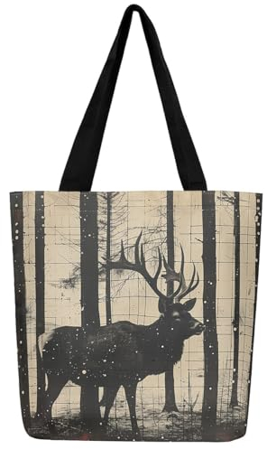 Homewish Jagd Hirsch Lebensmitteltasche Elch Tote Bag, Wild Tier Canvas Tasche Woodland Wildlife Einkaufstasche Vintage Lodge Cabin Canvas Tote Bag
