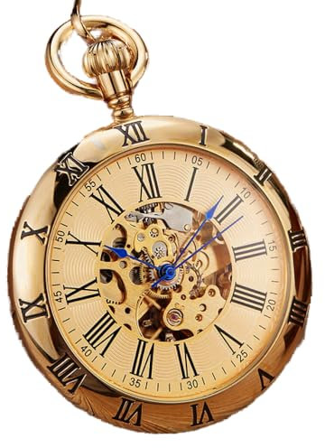 YIHANSS Luxus Gold Automatische Mechanische Taschenuhr Retro Kupfer Uhren Römische Ziffern Fob Kette Anhänger Männer Frauen