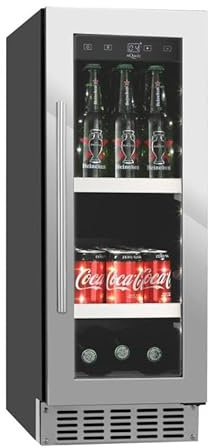 mQuvée Eingebauter Bierkühl, BeerServer 30 Stainless, Getränkekühler, Edelstahl Bierkühlung, 21 Flaschen, 50 L, zwei Metallregale