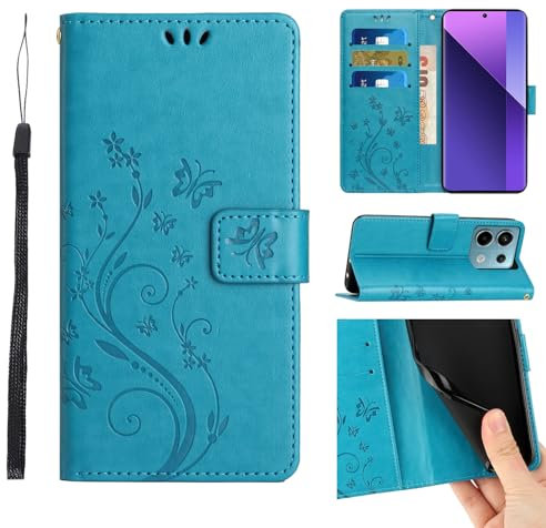 Anshow Lederhülle für Xiaomi Redmi Note 13 Pro 5G/Poco X6 Hülle und Schutzfolie, Handyhülle für Xiaomi Redmi Note 13 Pro 5G/Poco X6, Flip Wallet Hülle Leder Tasche Schutzhülle, Blau