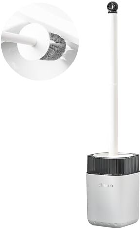 Wall-Mounted Toilet Brush & Holder Set, PET Brush with No Drill & Ventilated Base, Odour-Resistant, Hidden Design Modern Bathroom Organiser (Square) -AstraLoom