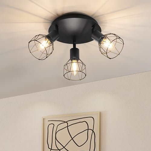 Zedelmaier Deckenleuchte Deckenstrahler 3 Flammig Rund E14 LED Deckenlampe für Wohnzimmer Schlafzimmer Arbeitszimmer Schwenkbar 350°ohne Leuchtmittel Schwarz